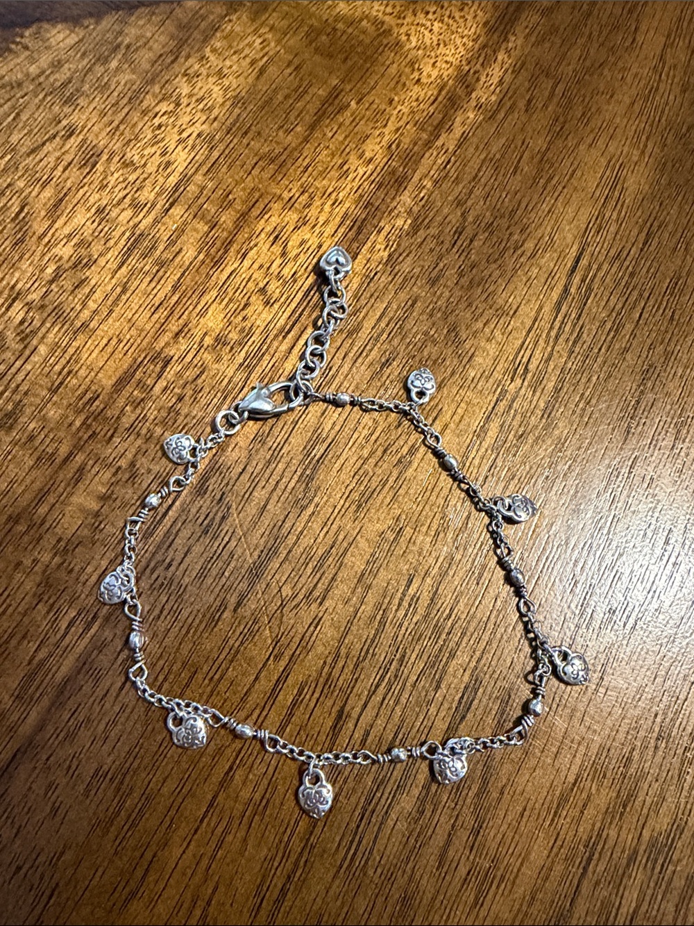 Sterling Silver Dainty Rose Charm Anklet - Silver